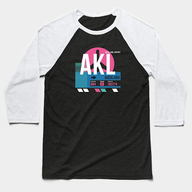 Auckland (AKL) Airport // Sunset Baggage Tag Baseball T-Shirt by Now Boarding